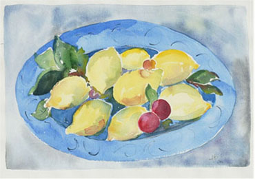 Lemons on a Blue Plate